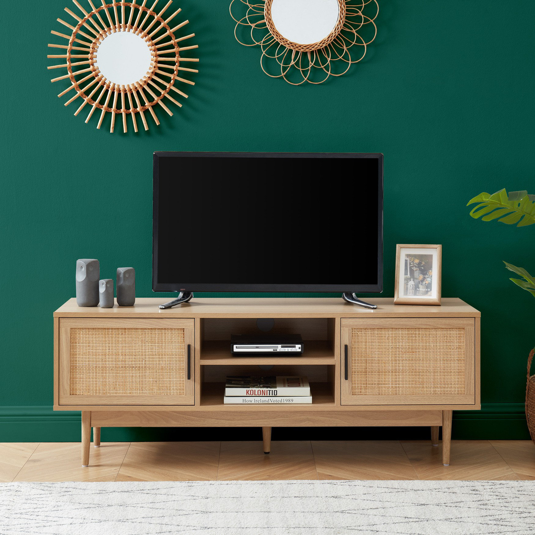 Bay Isle Home Aysiah oak and rattan effect tv stand 130cm Wayfair